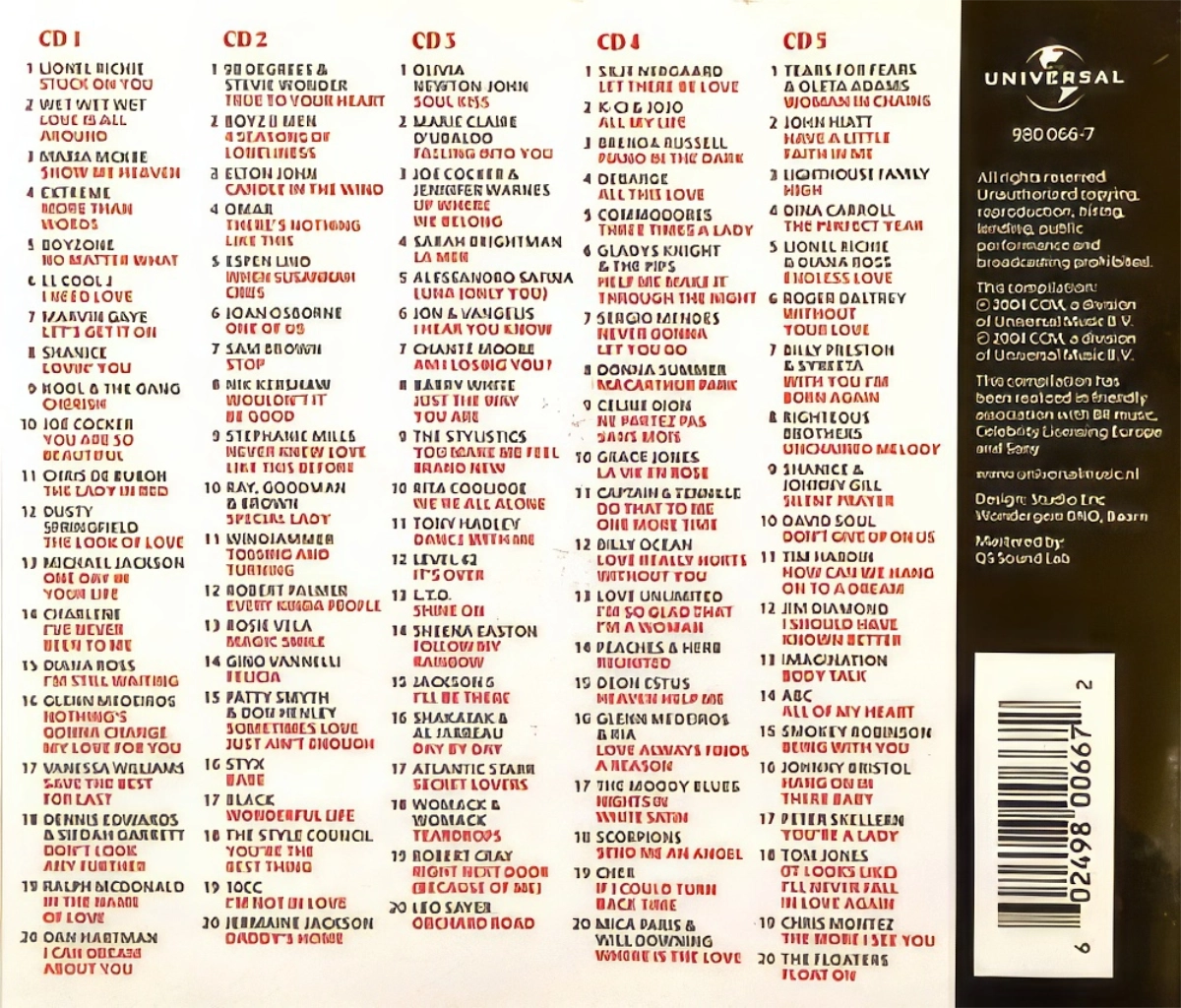 100 Love Songs Back Cover