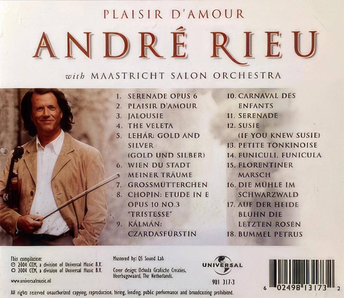 Andre Rieu .Plaiser D'amour Back Cover