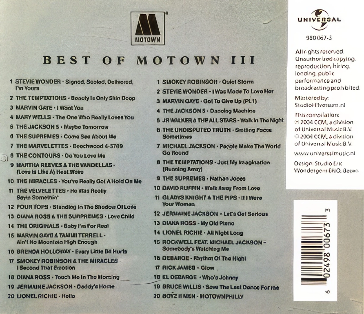 Best Of Motown Iii Back Cover