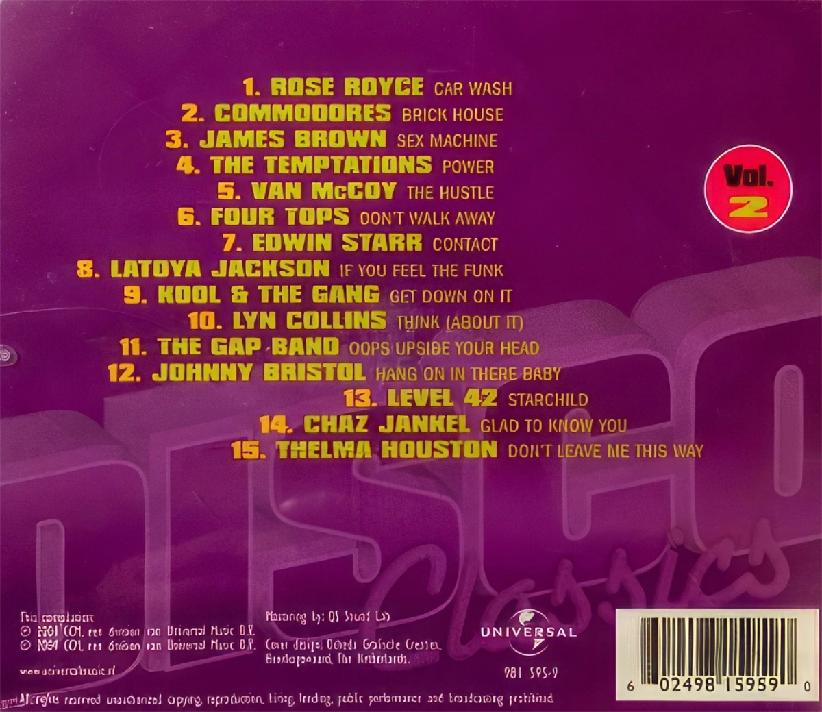 Disco Classics Vol 2 Back Cover