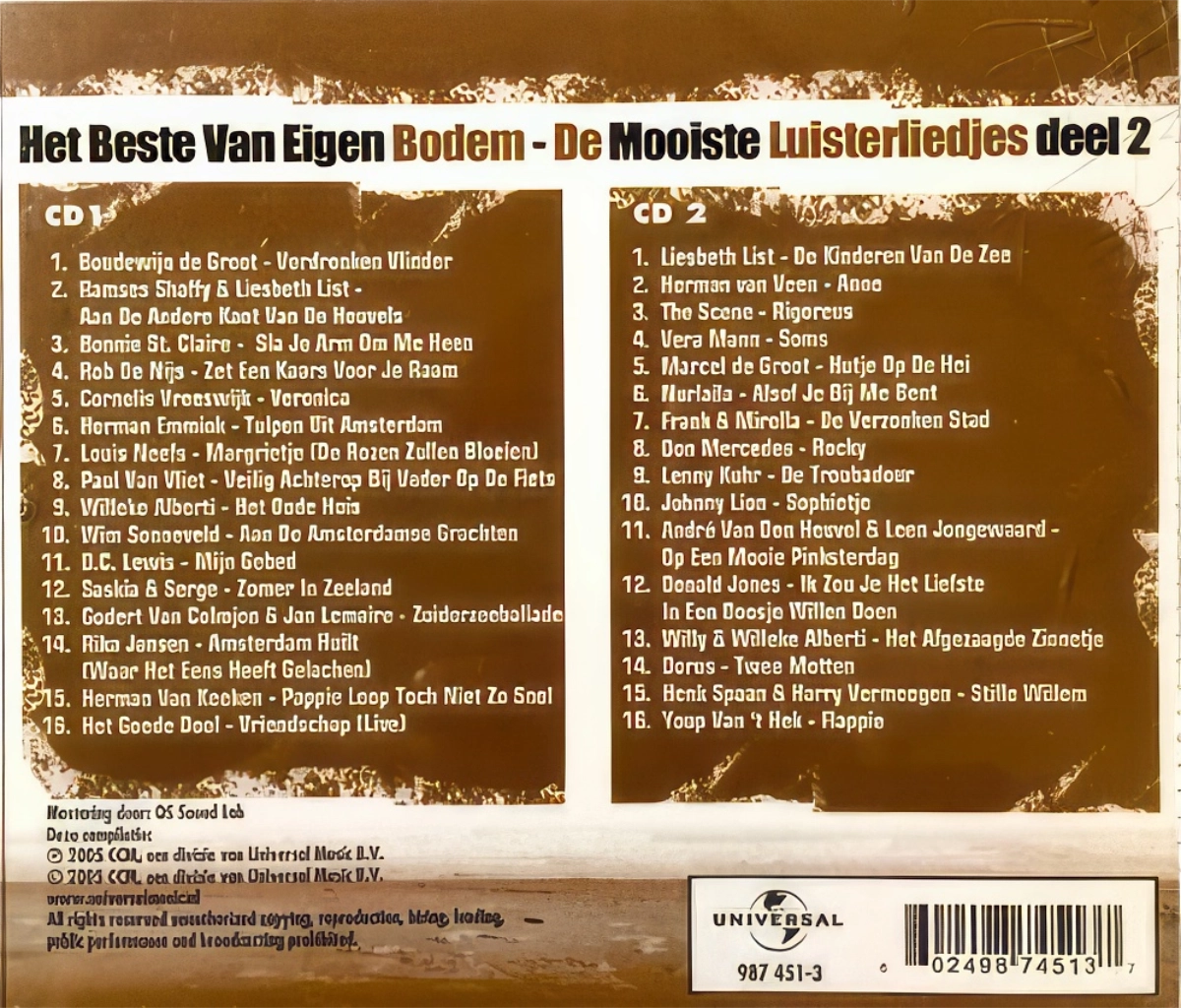 Het Beste Van Eigen Bodem .De Mooiste Luisterliedjes Deel 2 Back Cover