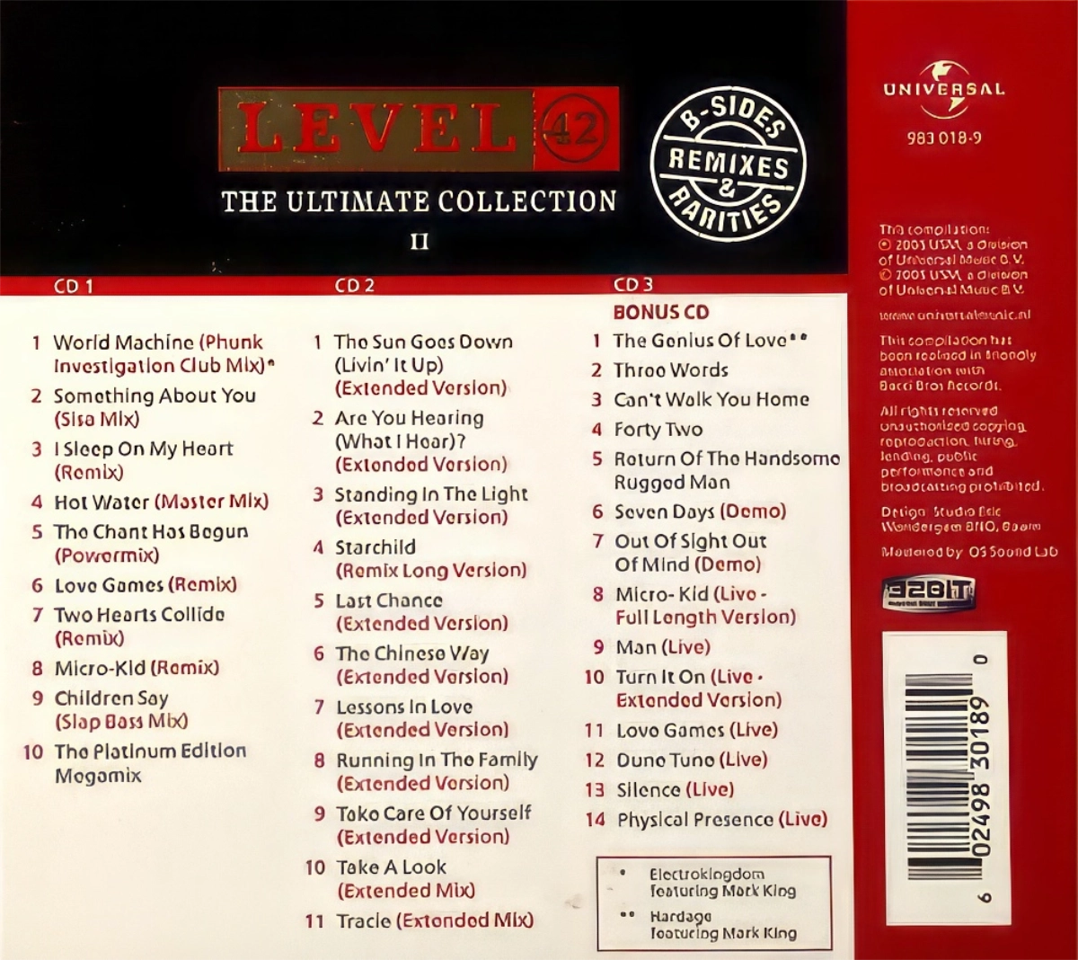 Level 42 The Ultimate Collection Ii .B-sides, Remixes & Rarities Back Cover