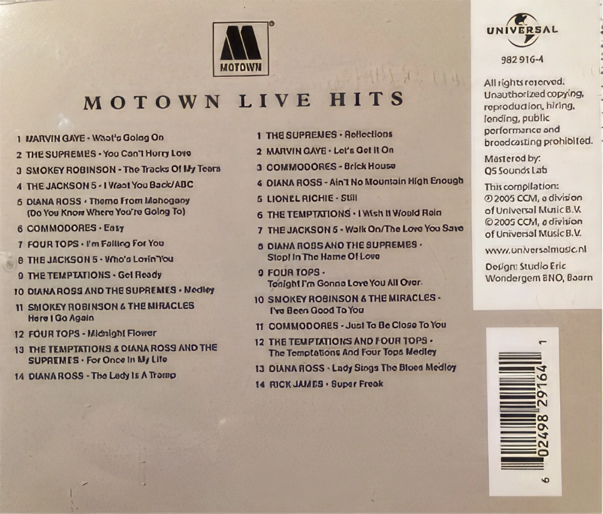 Motown Live Hits Back Cover