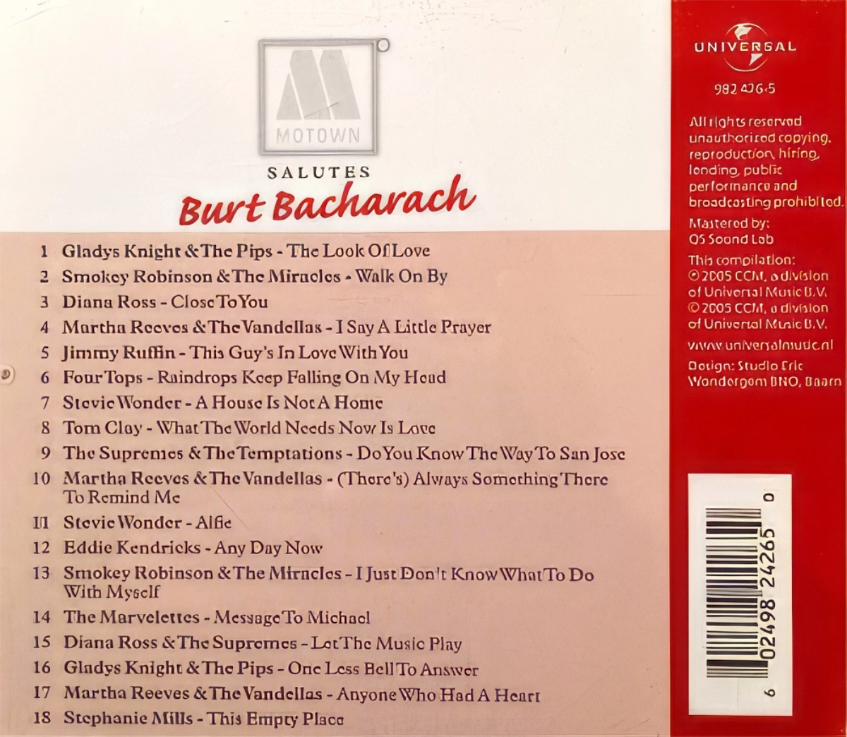 Motown Salutes Burt Bacharach Back Cover