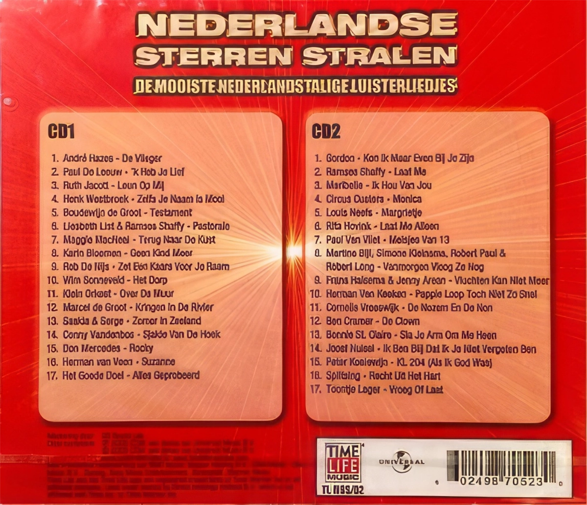 Nederlandse Sterren Stralen .De Mooiste Nederlandstalige Luisterliedjes Back Cover