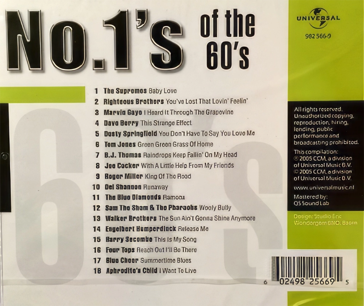 No. 1'S Of The 60'S Back Cover